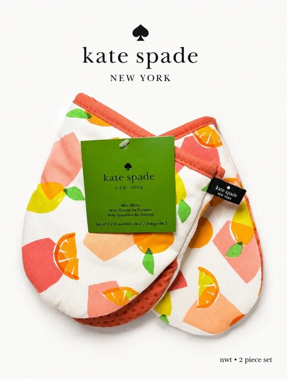 Kate Spade Citrus Mini Oven Mitt Set 2 NWT Squeeze the Day Cotton Kitchen